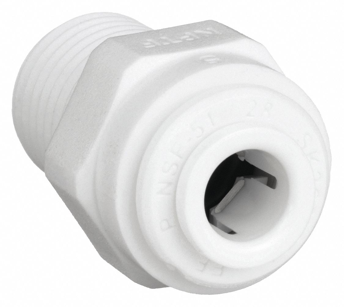 MALE CONNECTOR: ACETAL, PUSH-TO-CONNECT X MNPT, FOR ¼ IN TUBE OD, ¼ IN PIPE, WHITE, 10 PK