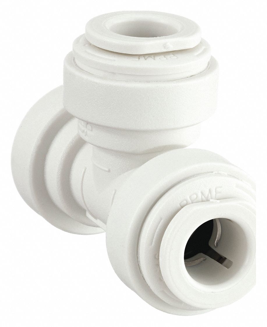 Push-Fit Tee Fitting: Tee, 8 mm OD 8 mm OD x 8 mm OD Size, Polypropylene, 10 PK