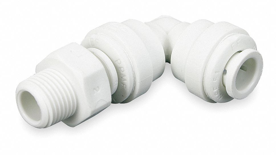 SWIVEL ELBOW: ACETAL, PUSH-TO-CONNECT X NPTF, FOR ½ IN TUBE OD, ⅜ IN PIPE, GREY, 10 PK