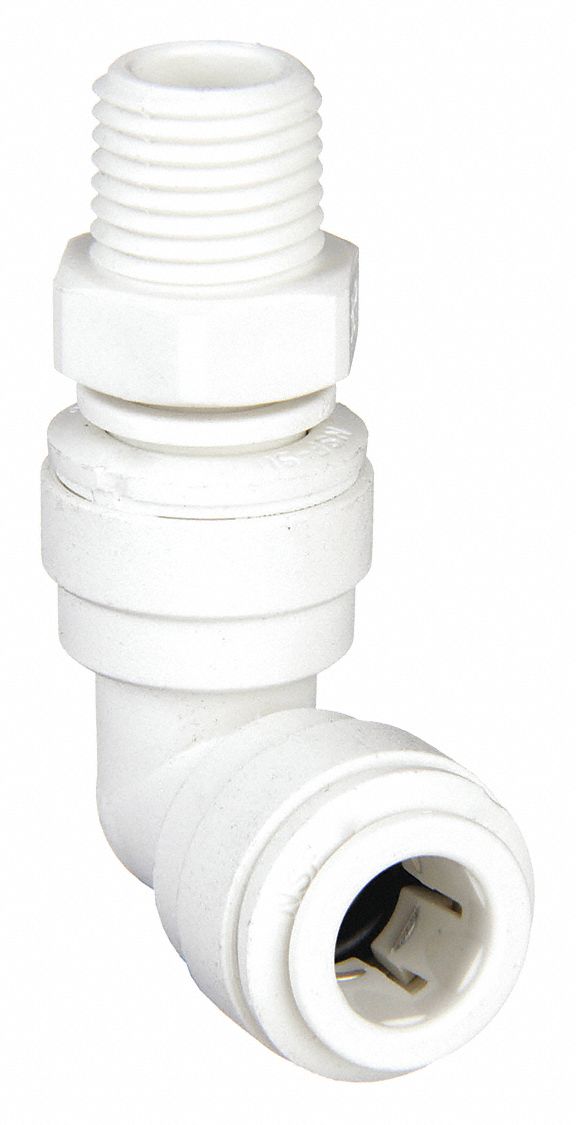 SWIVEL ELBOW: POLYPROPYLENE, PUSH-TO-CONNECT X NPTF, FOR ¼ IN TUBE OD, ¼ IN PIPE, 10 PK