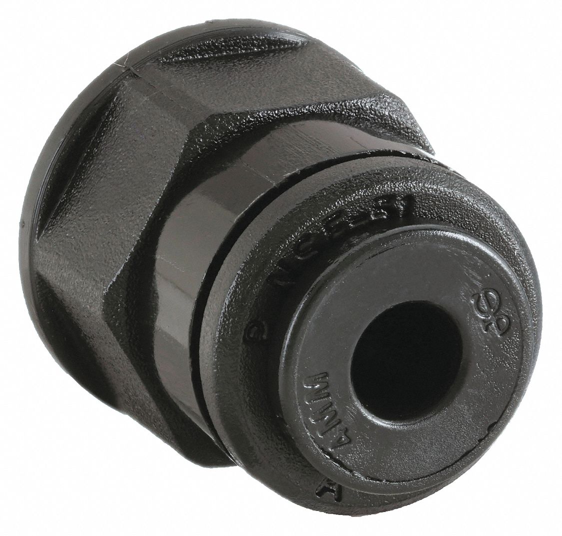 Push-Fit Adapter Fitting: Straight, 3/16 in OD 1/4 in Pipe Size, Acetal, 10 PK