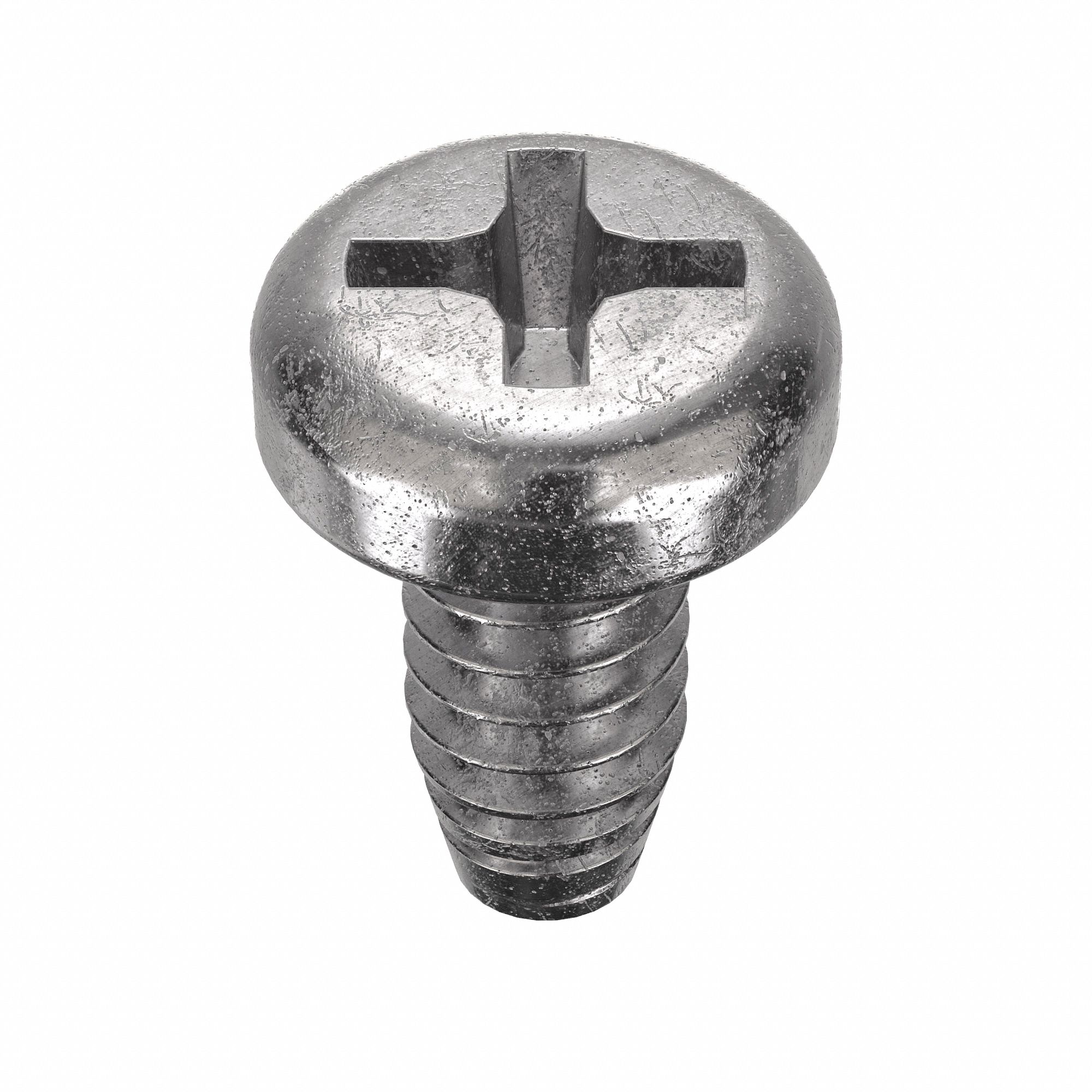 Thread-Cutting Screw: #10 Size, 3/8 in Lg, Pan, Phillips, Stainless Steel, Plain, 100 PK