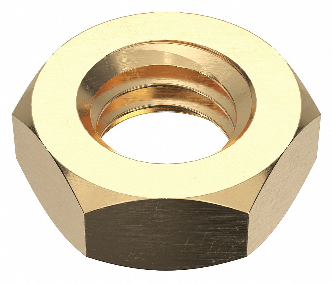 Jam Nut: Jam Hex, 3/8"-16 Thread, 9/16 in Hex Wd, 7/32 in Hex Ht, Brass, Not Graded, Shorter, 100 PK