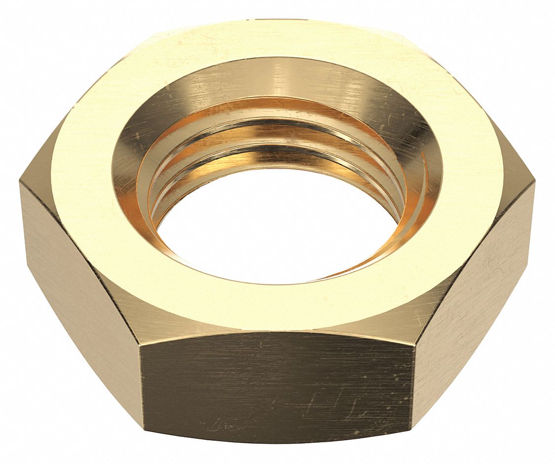 Jam Nut: Jam Hex, 1"-8 Thread, 1 1/2 in Hex Wd, 35/64 in Hex Ht, Brass, Not Graded, Shorter