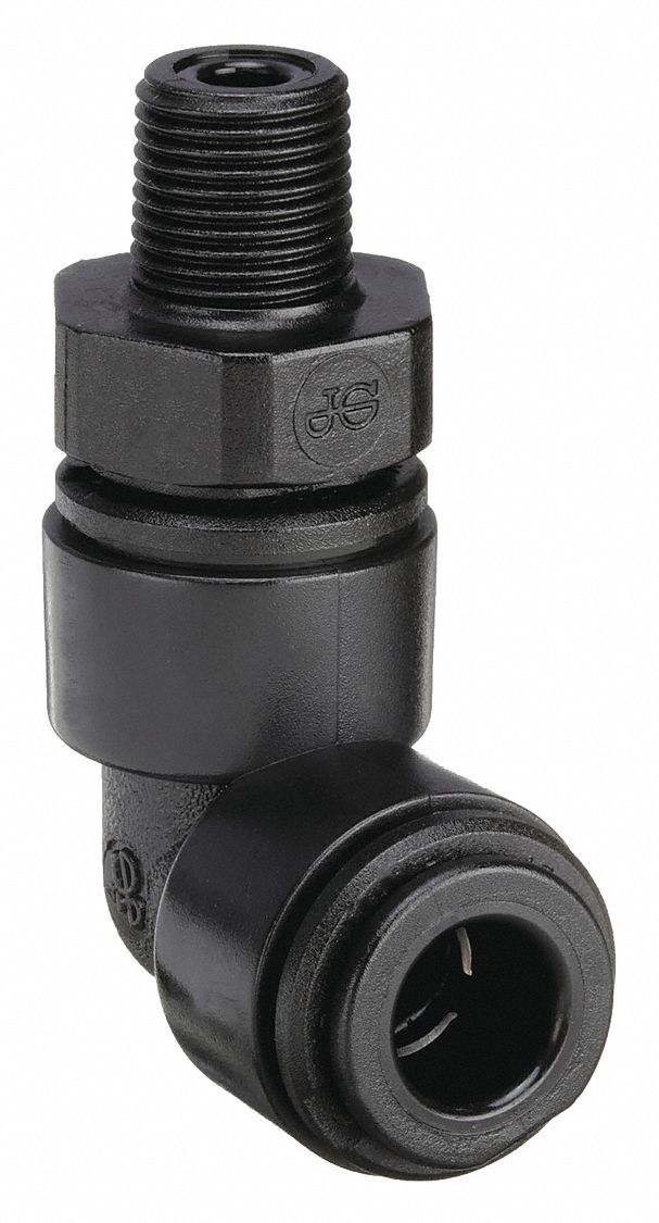 SWIVEL ELBOW: ACETAL, PUSH-TO-CONNECT X BSPT, FOR 5/16 IN TUBE OD, ⅛ IN PIPE, BLACK, 10 PK