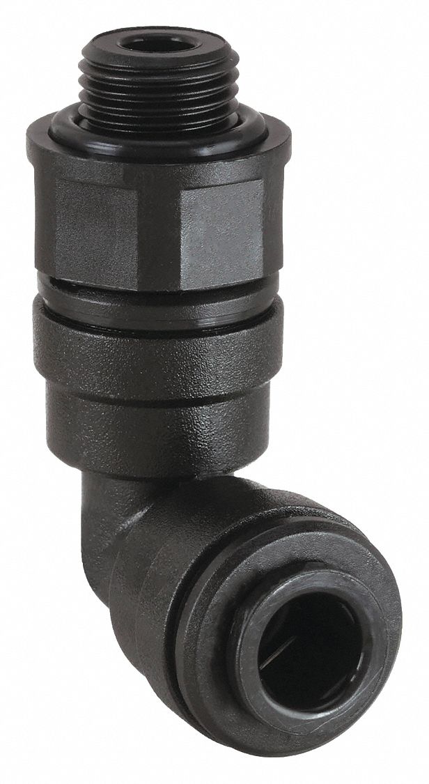 SWIVEL ELBOW: ACETAL, PUSH-TO-CONNECT X BSPT, FOR ¼ IN TUBE OD, ¼ IN PIPE, BLACK, 10 PK