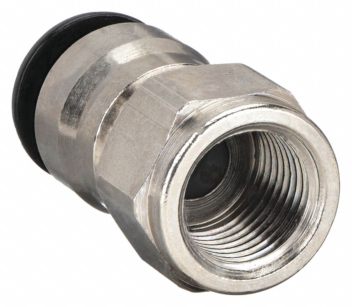 FEMALE ADAPTER: NICKEL PLATED BRASS, PUSH-TO-CONNECT X BSPP, FOR 6 MM TUBE OD, IMPERIAL/METRIC, 5 PK