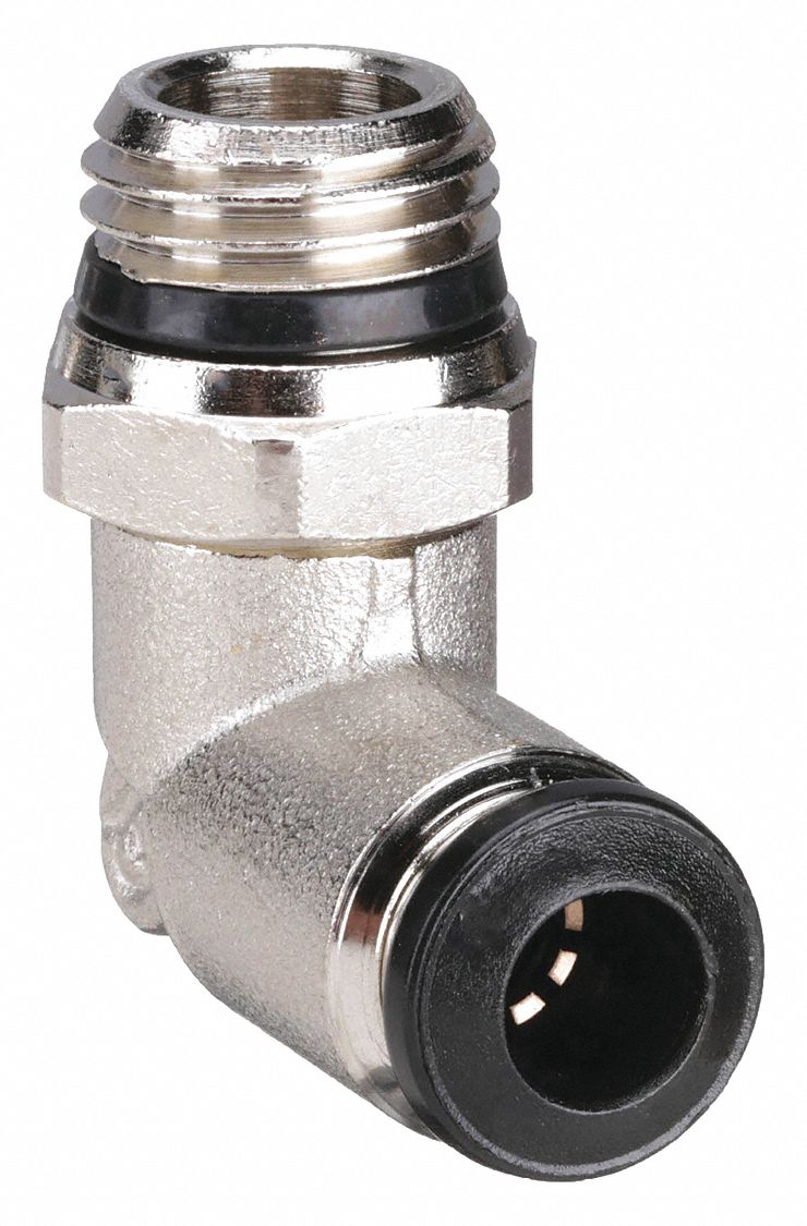 SWIVEL ELBOW: NICKEL PLATED BRASS, PUSH-TO-CONNECT X UNIVERSAL, FOR 8 MM TUBE OD, 5 PK