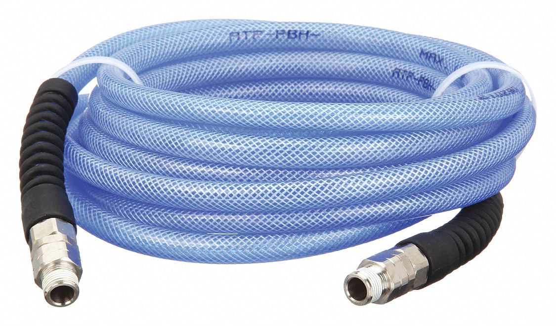 Coiled Air Hose: 1/2 in Hose Inside Dia., Blue, Carbon Steel x Carbon Steel, MNPT x MNPT