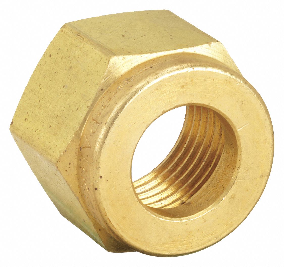 DOUBLE FERRULE NUT: BRASS, FOR ¼ IN TUBE OD, COMPRESSION, 7/16-20 THREADING SIZE, A-LOK