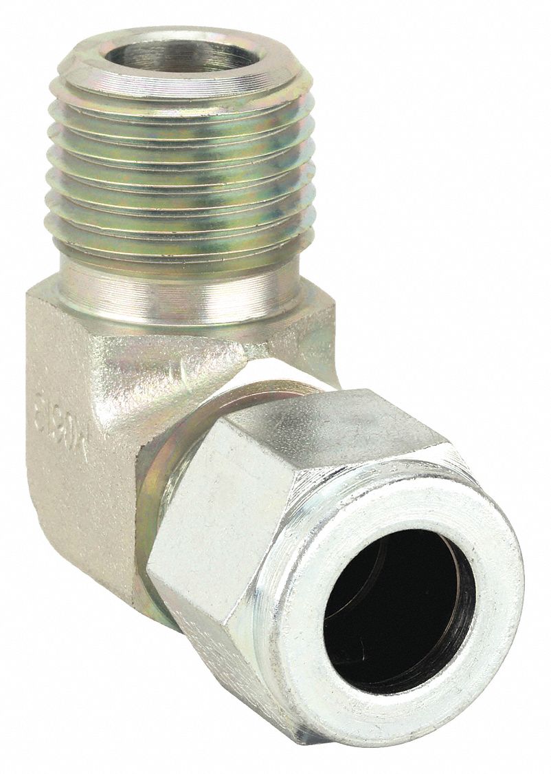 Compression Fitting Elbow: 1/2 in OD x 1/2 in Pipe Size, 3/4-20 Thread Size, Compression x MNPT
