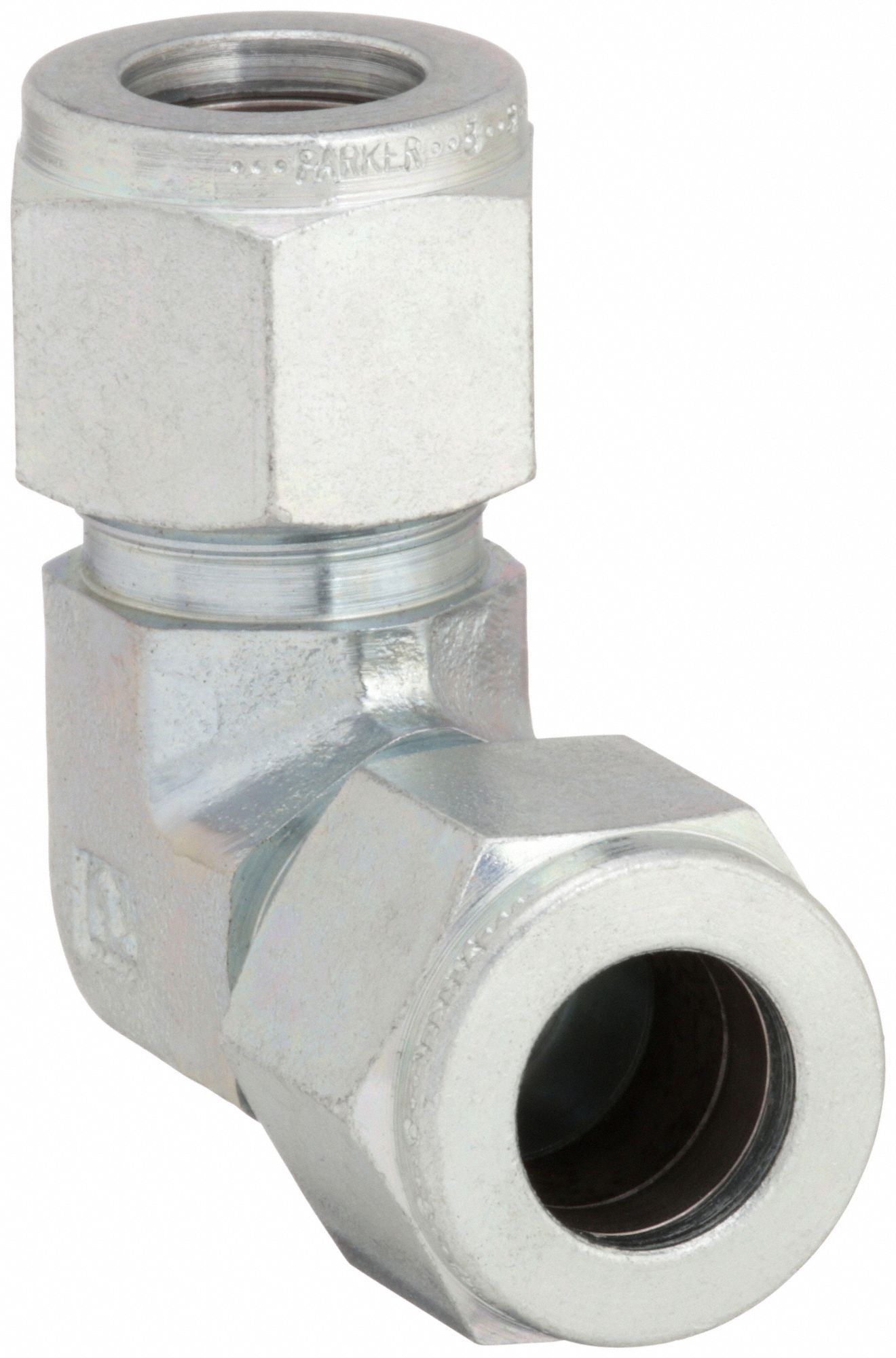 Compression Fitting Elbow: 1/2 in OD x 1/2 in OD Size, 3/4-20 3/4-20 Thread Size, Steel