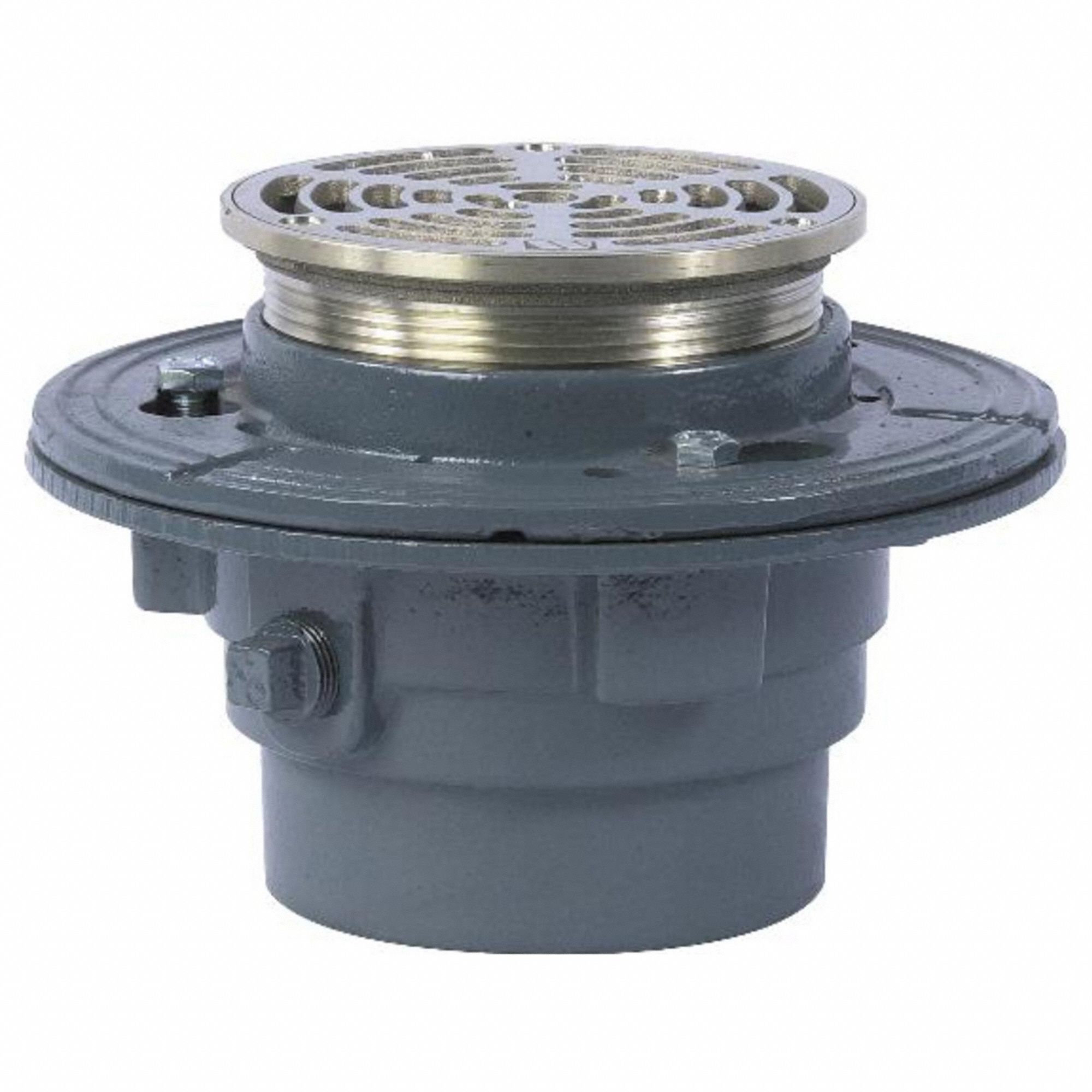 Floor Drain: 4 1/4 in Overall Dia, 3 1/4 in Overall Ht, 4 in Body Dia, 3 1/4 in Body Ht, Round