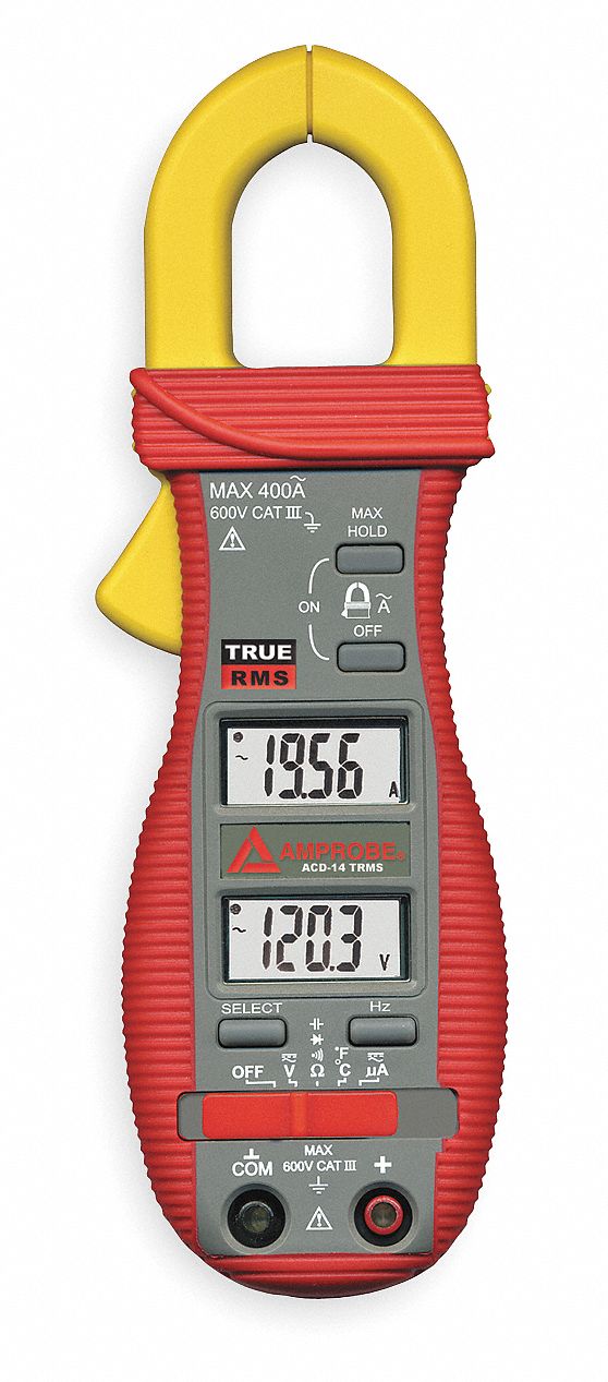 Digital Clamp On Ammeter, 4° to 572°F Temp. Range, 1.0 in (25 mm) Jaw