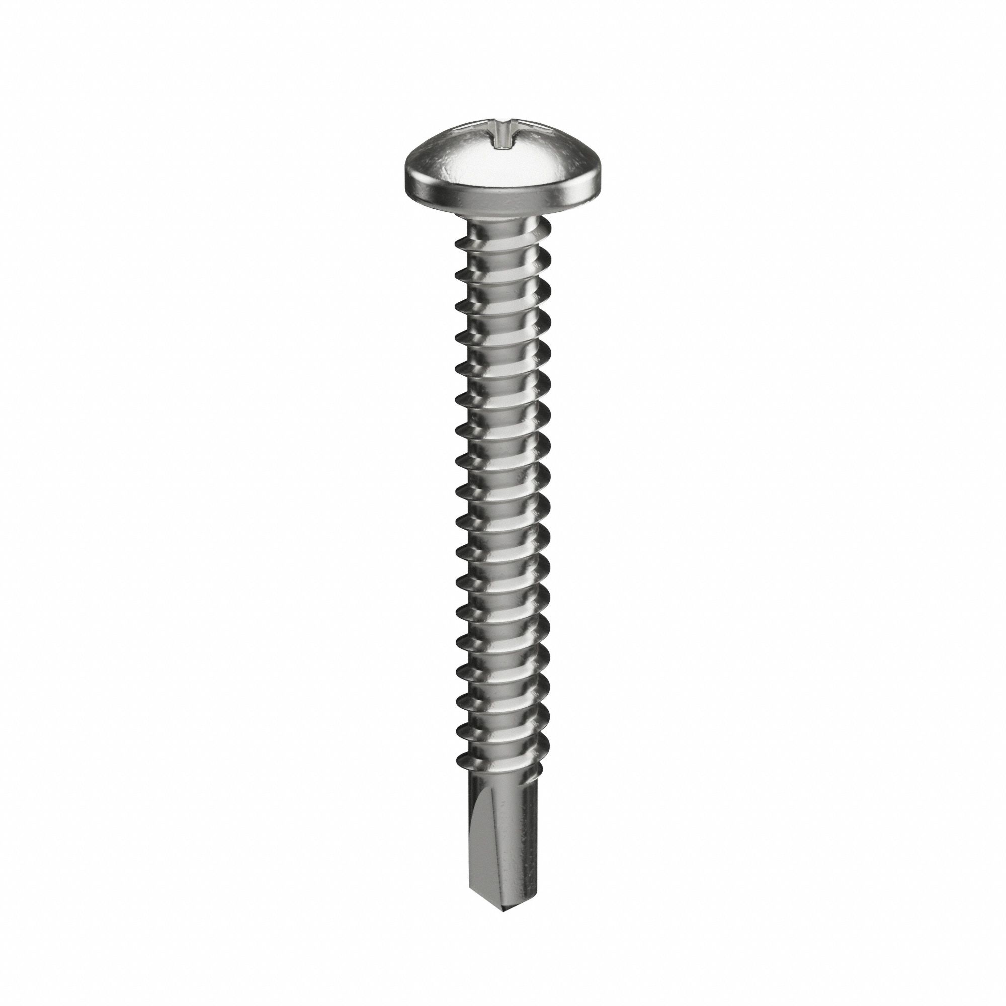 Self-Drilling Screw: #10 Size, 1 1/2 in Lg, Stainless Steel, Plain, Pan, Phillips, 410, 50 PK