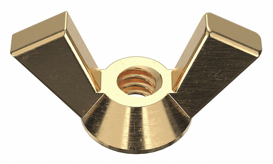 Wing Nut: #6-32 Thread Size, Brass, Plain, 23/32 in Max Wing Span, 0.406 in Overall Ht, 50 PK