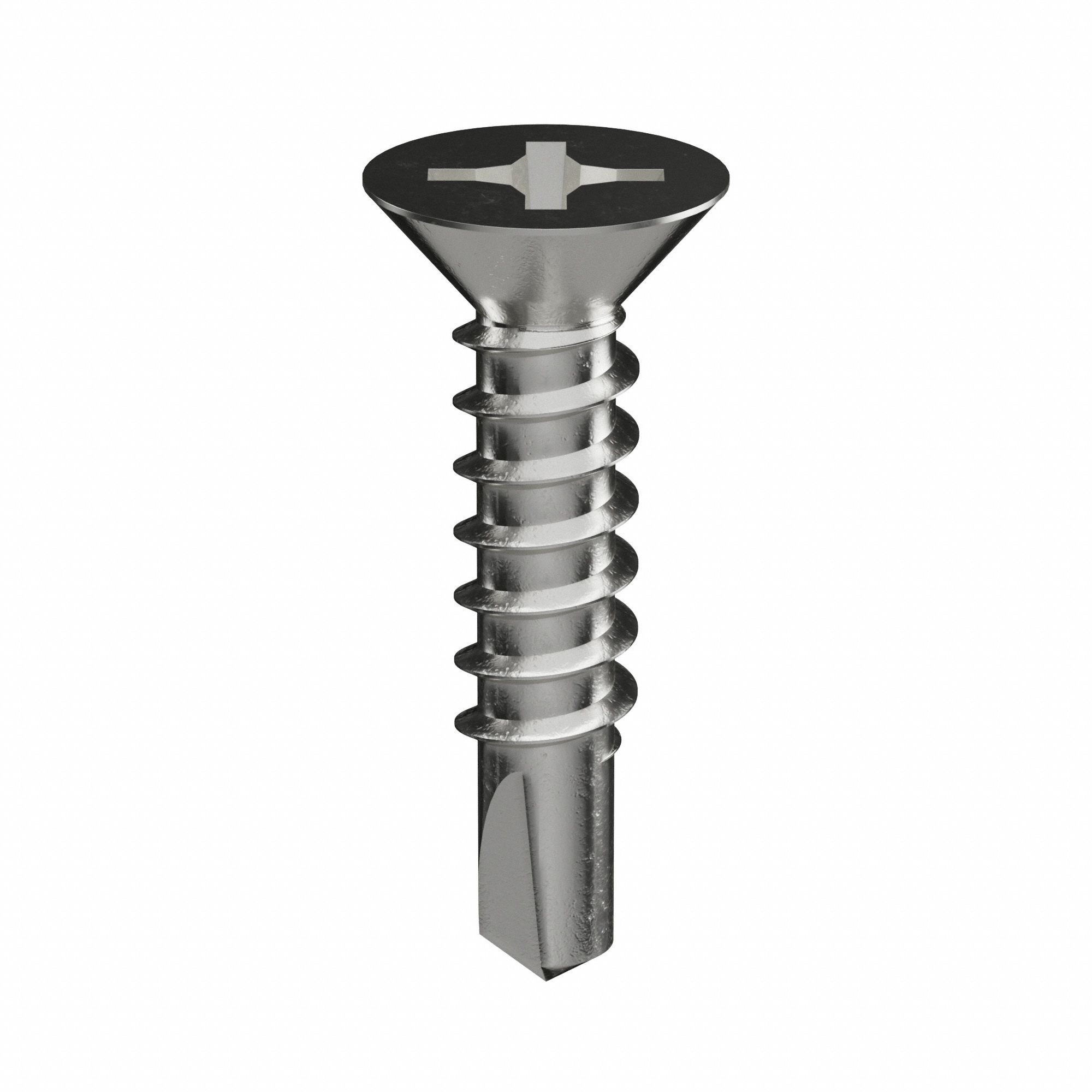 Self-Drilling Screw: #6 Size, 1/2 in Lg, Stainless Steel, Plain, Flat, Phillips, 410, 100 PK