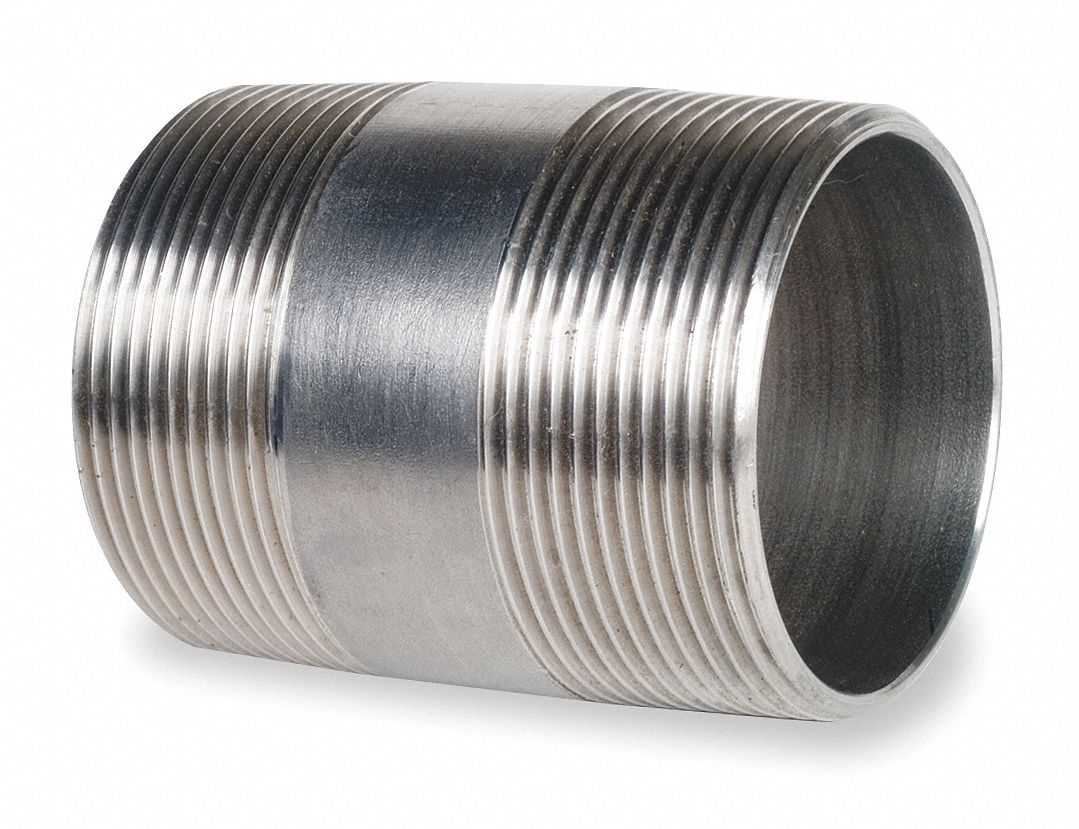 Nipple: 316 Stainless Steel, 1 in Nominal Pipe Size, 2 in Overall Lg, Threaded on Both Ends, Welded