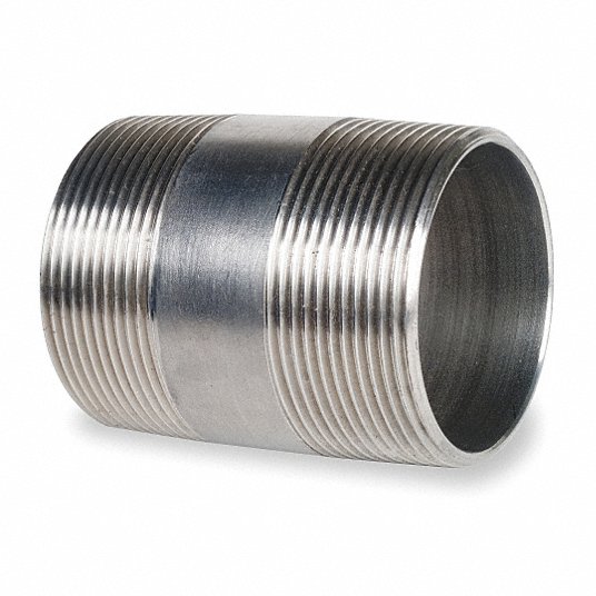 Nipple: 316 Stainless Steel, 1 in Nominal Pipe Size, 2 in Overall Lg, Threaded on Both Ends, Welded