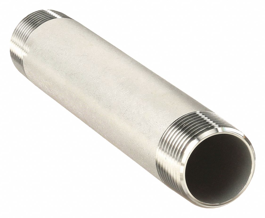 NIPPLE: 316 STAINLESS STEEL, ½ IN NOMINAL PIPE SIZE, 9 IN L, BOTH ENDS THREADED