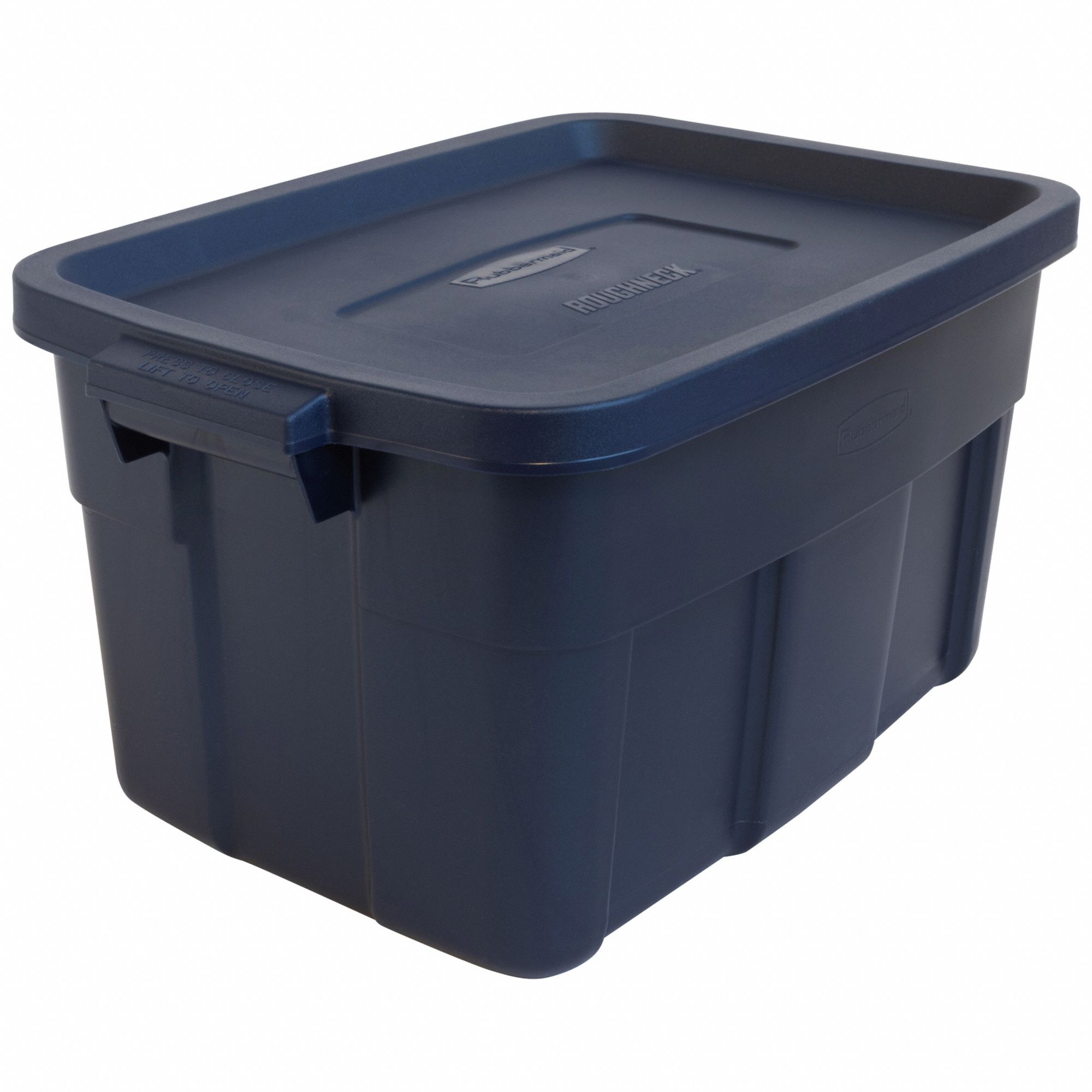Storage Tote: 14 gal, 23 7/8 in x 15 7/8 in x 12 1/4 in, Dark Blue/Metallic Body, Blue
