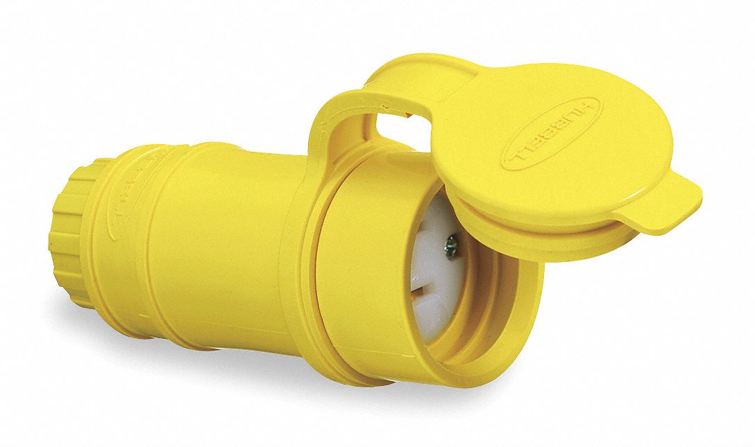 WATERTIGHT STRAIGHT BLADE CONNECTOR, 5-20R, 20 A, 125V AC, 2 POLES, YELLOW, SCREW TERMINALS, 5-20