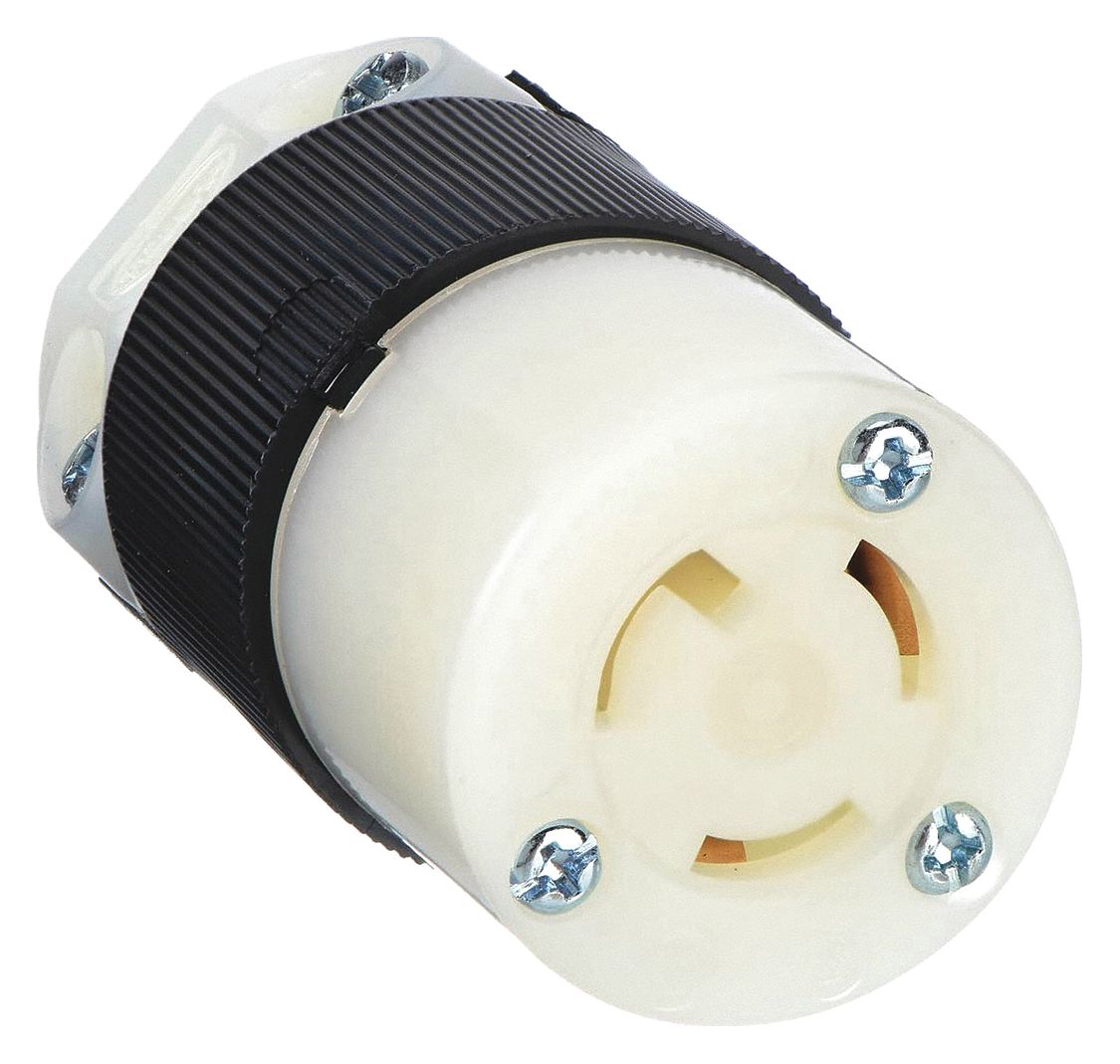 LOCKING CONNECTOR, L7-15R, 15 A, 277V AC, 2 POLES, BLACK/WHITE, SCREW TERMINALS