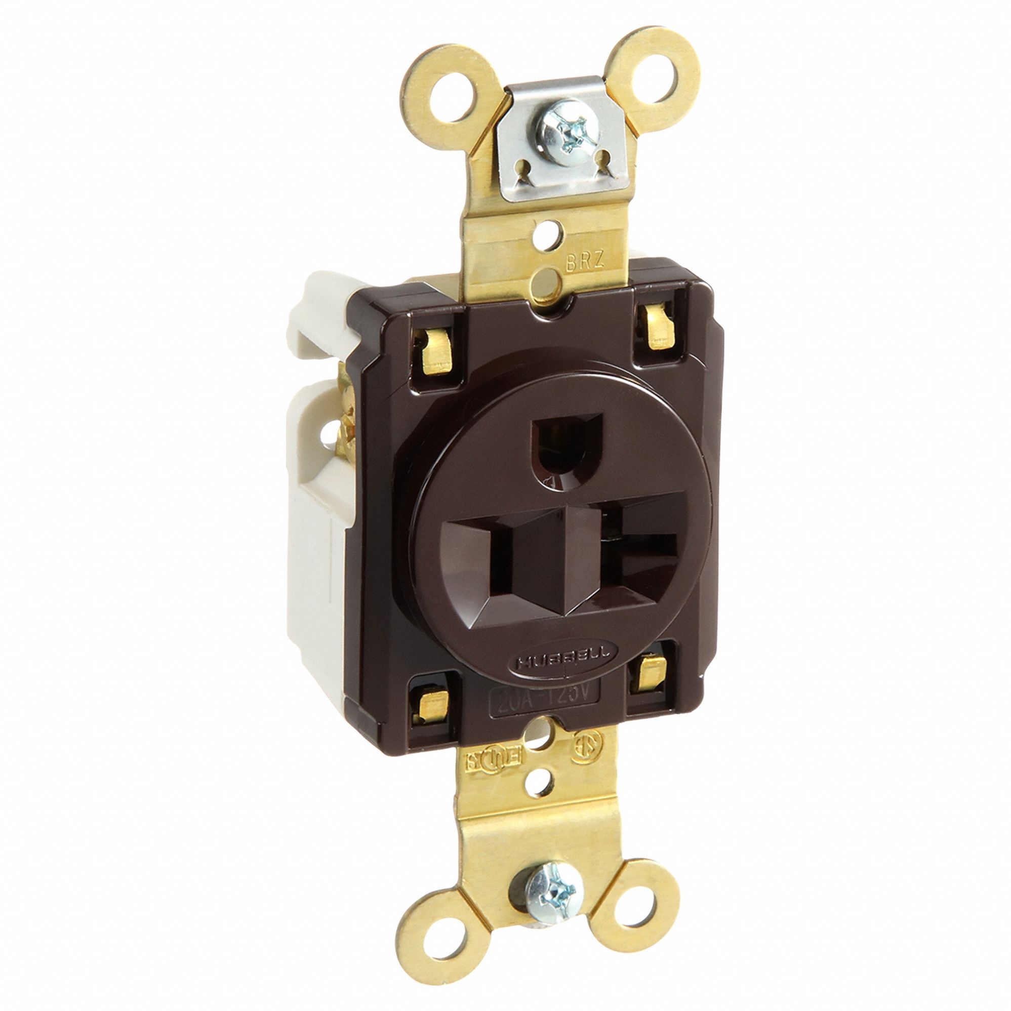 RECEPTACLE, SINGLE, 5-20R, 125V AC, 20 A, BROWN, 2 POLE/3 WIRE, SCREW TERMINALS