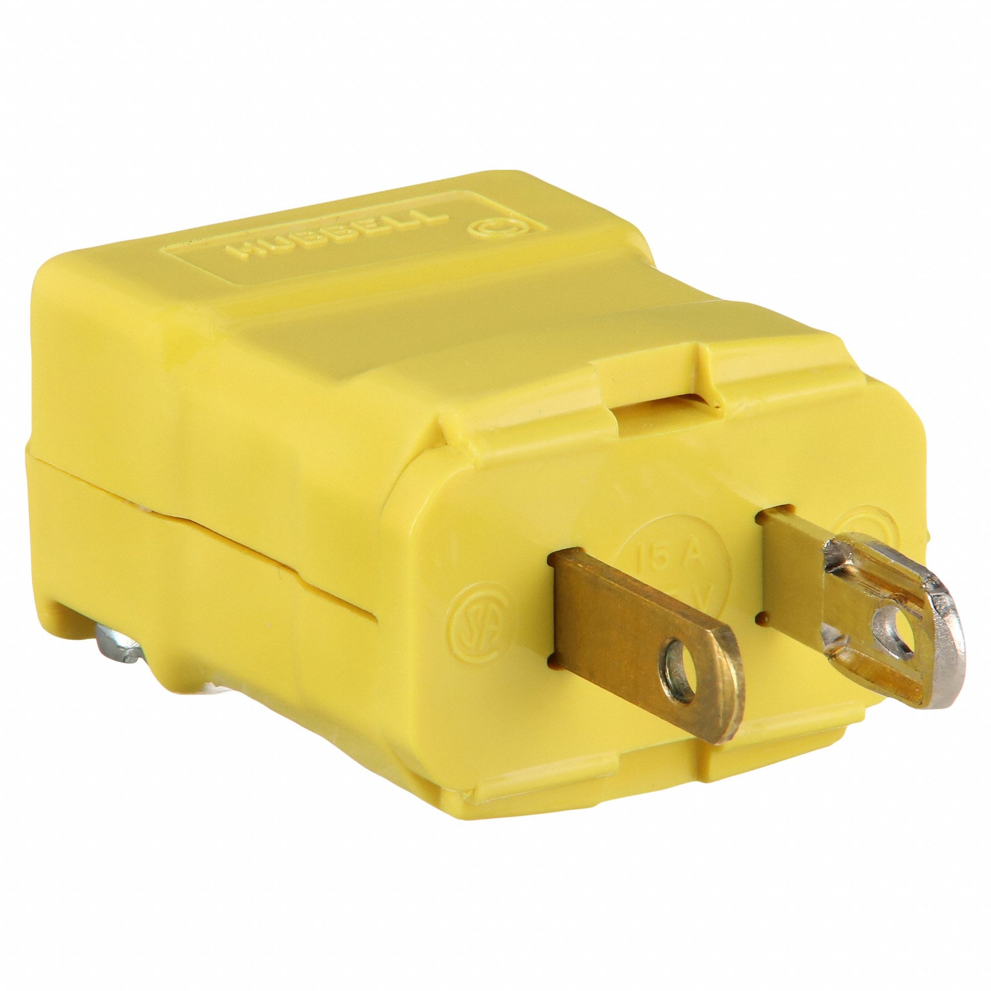 STRAIGHT BLADE PLUG, 1-15P, 15 A, 125V AC, 2 POLES, YELLOW, SCREW TERMINALS