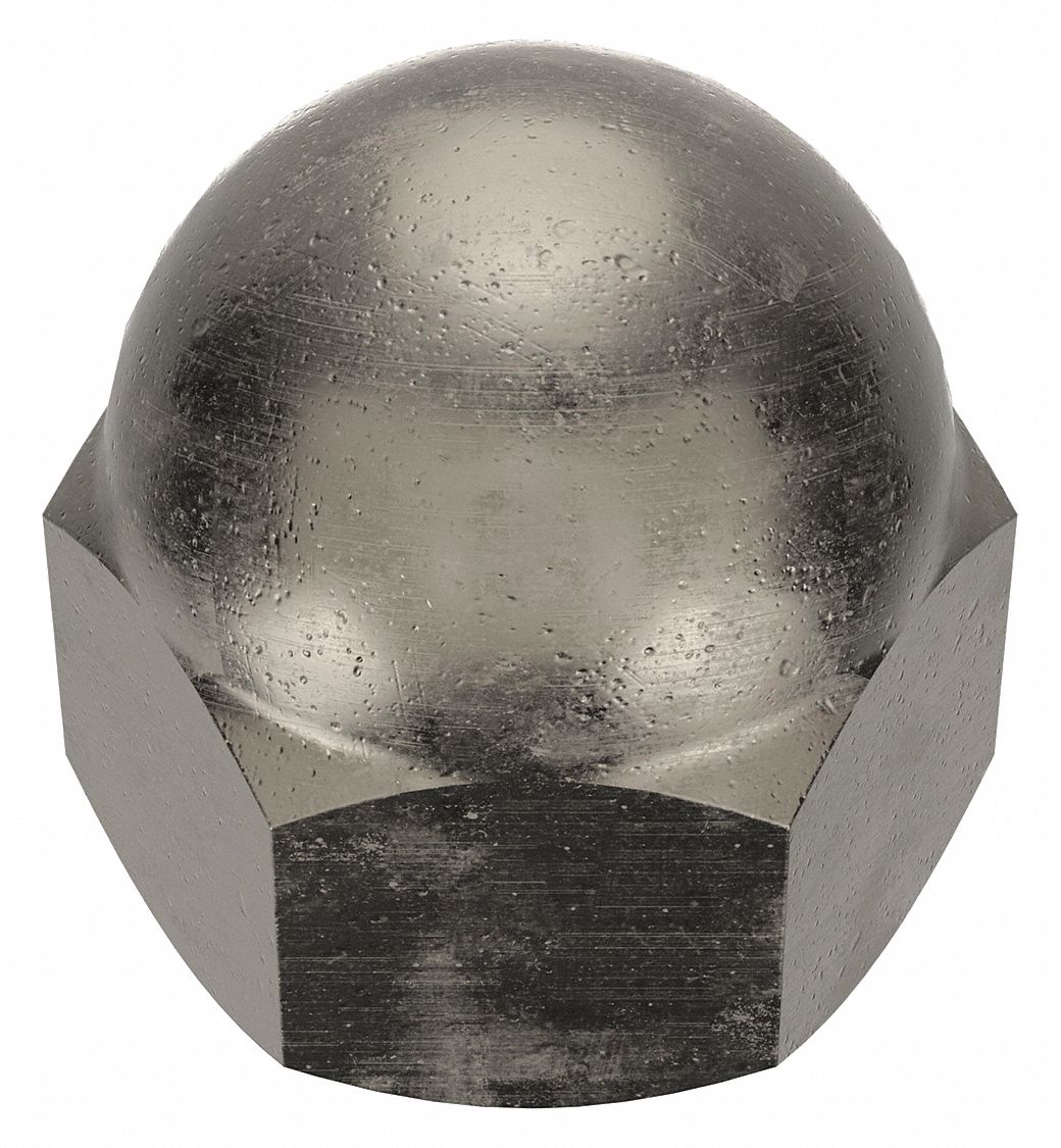 Cap Nut: 1/4"-20 Thread, Nickel-Plated, Steel, 0.469 in Ht, 100 PK