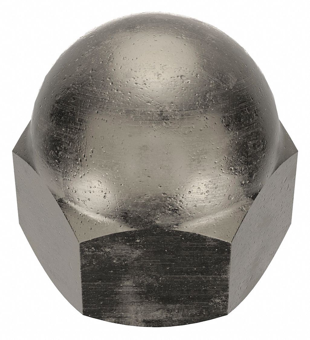 Cap Nut: 1/2"-13 Thread, Nickel-Plated, Steel, 0.813 in Ht, 25 PK