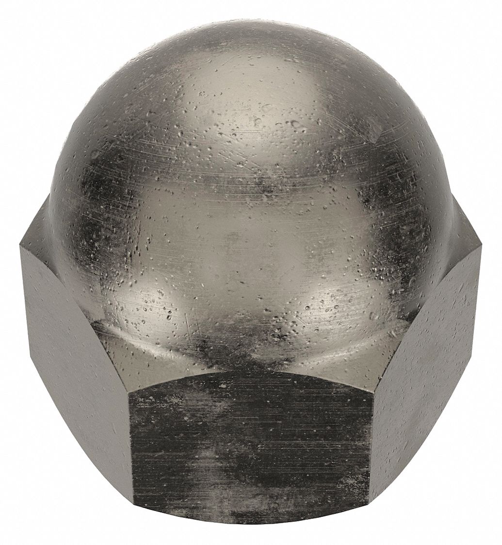 Cap Nut: 5/8"-11 Thread, Nickel-Plated, Steel, 1 in Ht, 10 PK