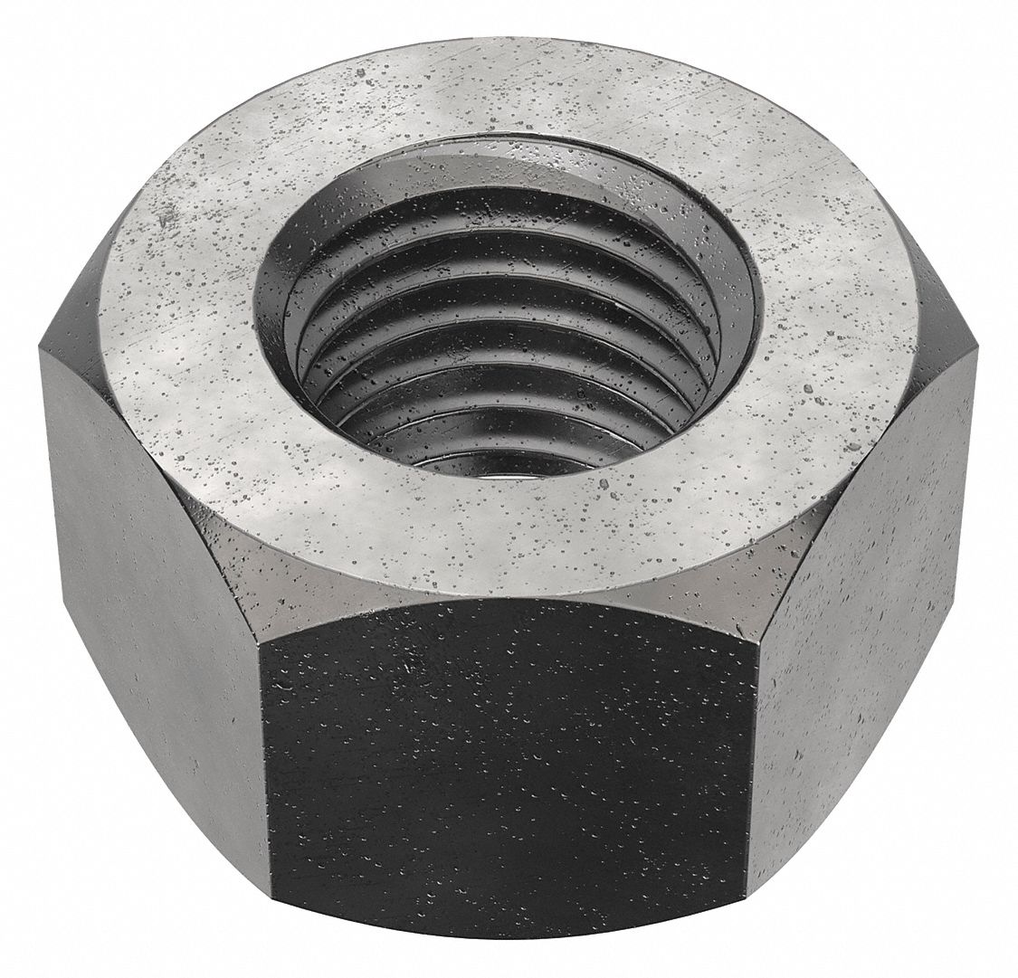 Hex Nut, 1-1/8-7, Gr 2H, Steel, Plain, PK5