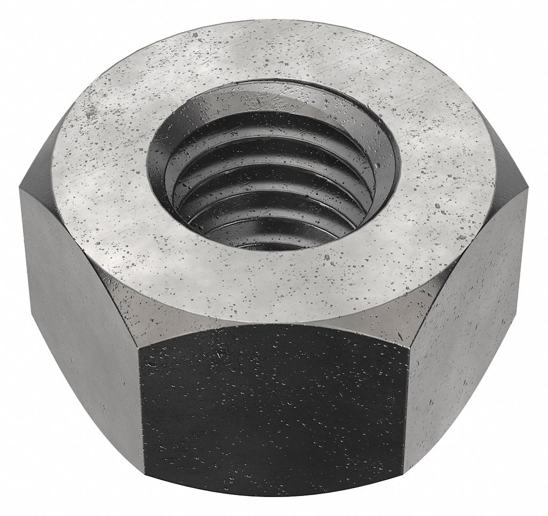 Hex Nut: Heavy Hex, 1/2"-13 Thread, 7/8 in Hex Wd, 1/2 in Hex Ht, Steel, Grade C, Plain, 50 PK