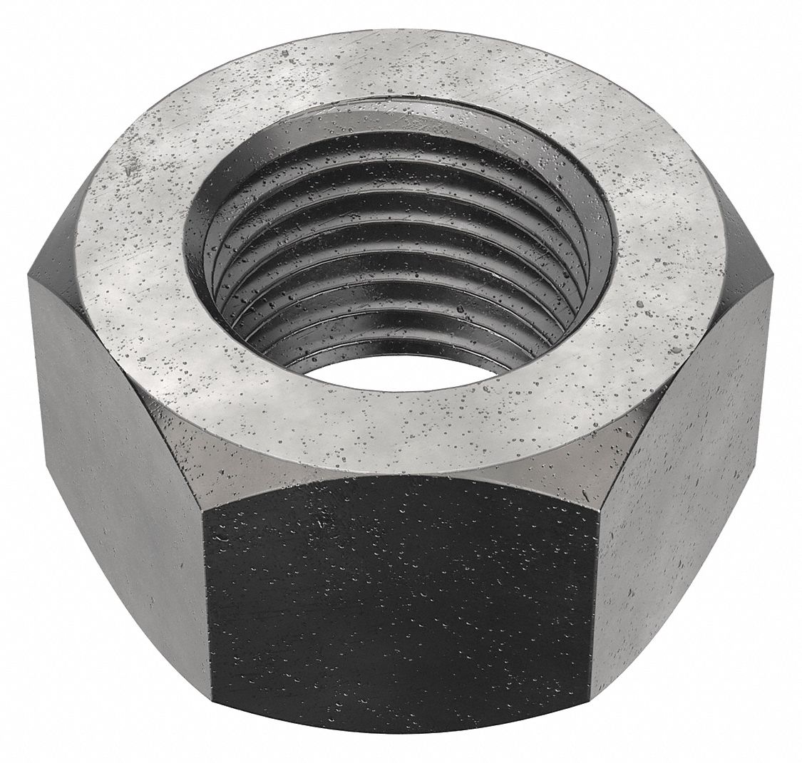 Hex Nut: Heavy Hex, 1 1/4"-8 Thread, 2 in Hex Wd, 1 7/32 in Hex Ht, Steel, Grade 2H, Thicker, 5 PK
