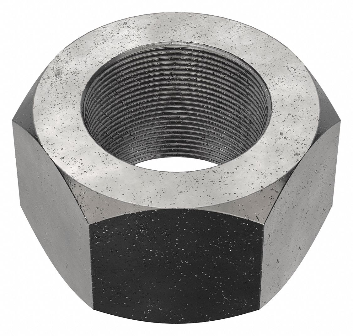 Hex Nut: Std Hex, 2 1/4"-12 Thread, 3 3/8 in Hex Wd, 1 15/16 in Hex Ht, Steel, Grade 2, Black Oxide