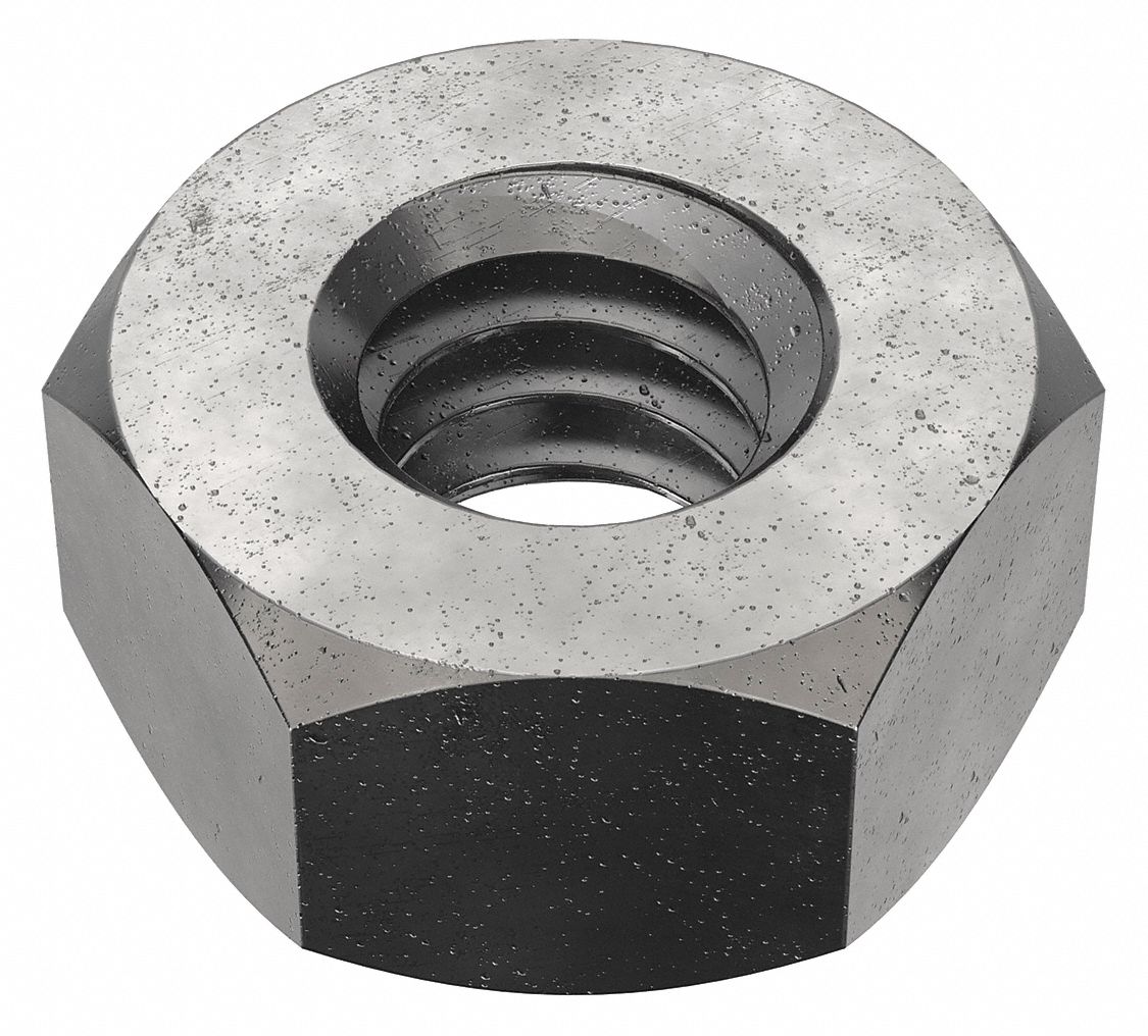 Hex Nut: 1/4"-20 Thread, 7/16 in Hex Wd, 7/32 in Hex Ht, Steel, Not Graded, Black Oxide, Std, 100 PK