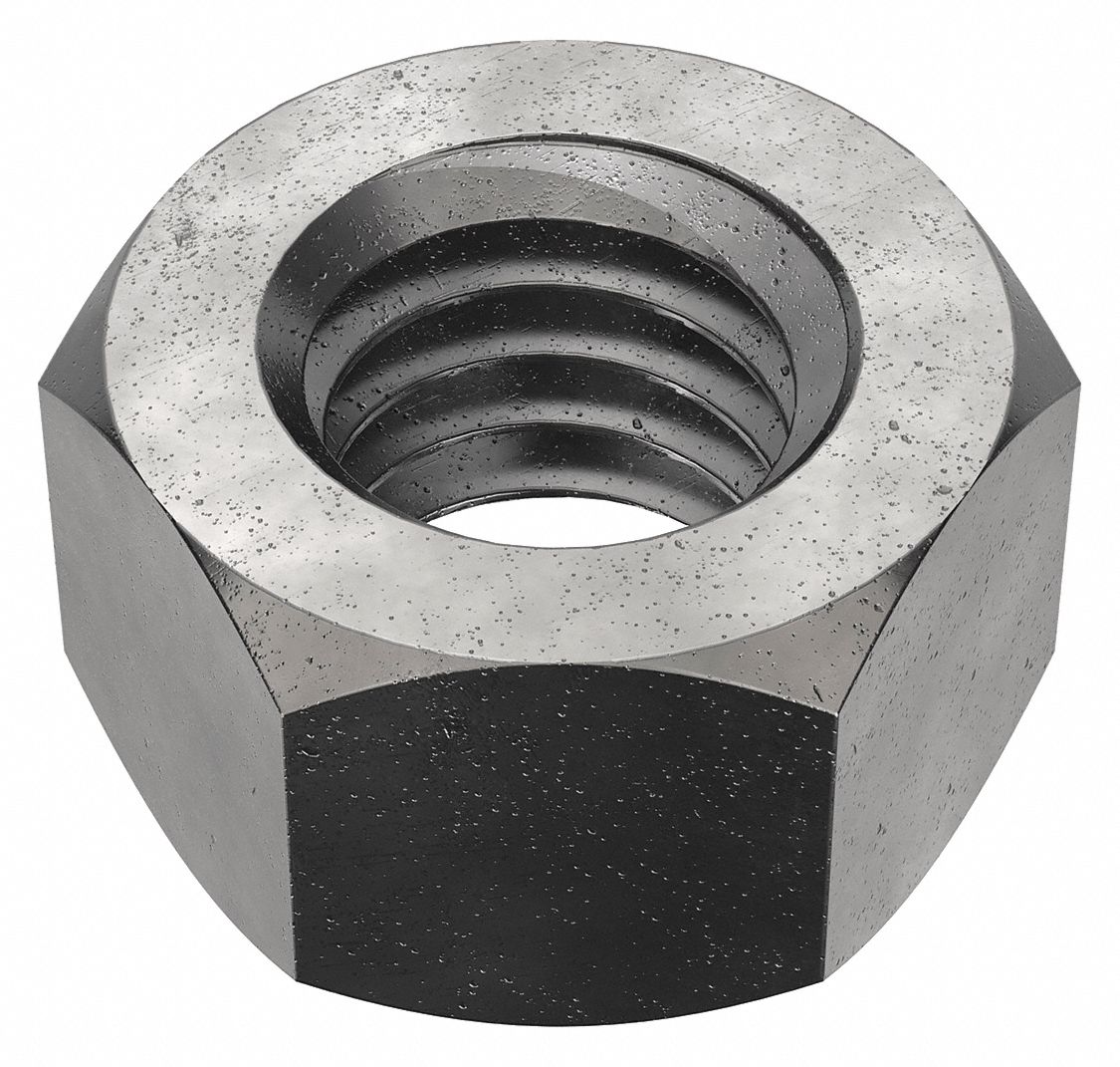 Hex Nut: 3/8"-16 Thread, 9/16 in Hex Wd, 21/64 in Hex Ht, Steel, Not Graded, Black Oxide, 100 PK