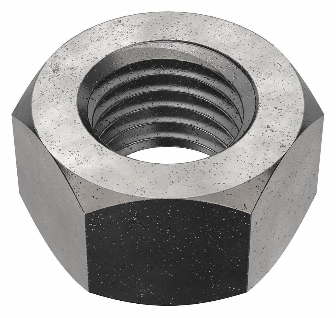 Hex Nut: 1 1/8"-7 Thread, 1 11/16 in Hex Wd, 31/32 in Hex Ht, Steel, Not Graded, Black Oxide, Std