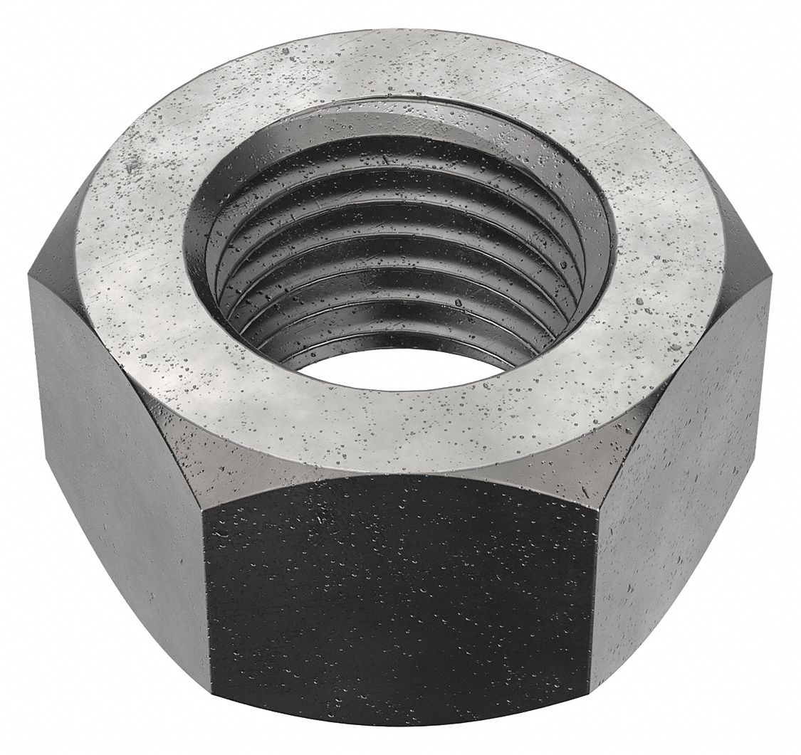 Hex Nut: 1 1/2"-6 Thread, 2 1/4 in Hex Wd, 1 9/32 in Hex Ht, Steel, Not Graded, Black Oxide, Std