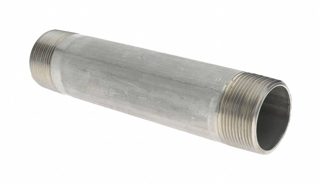 Nipple: 316 Stainless Steel, 1 1/2 in Nominal Pipe Size, 2 1/2 in Overall Lg, Threaded on One End