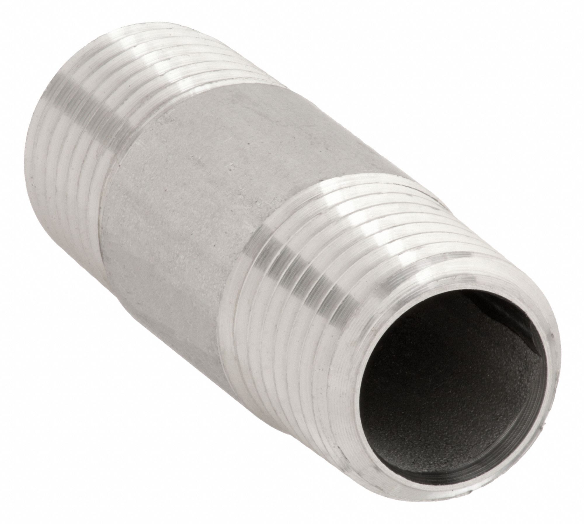 NIPPLE: 304 STAINLESS STEEL, ½ IN NOMINAL PIPE SIZE, 2 IN L, BOTH ENDS THREADED, NPT