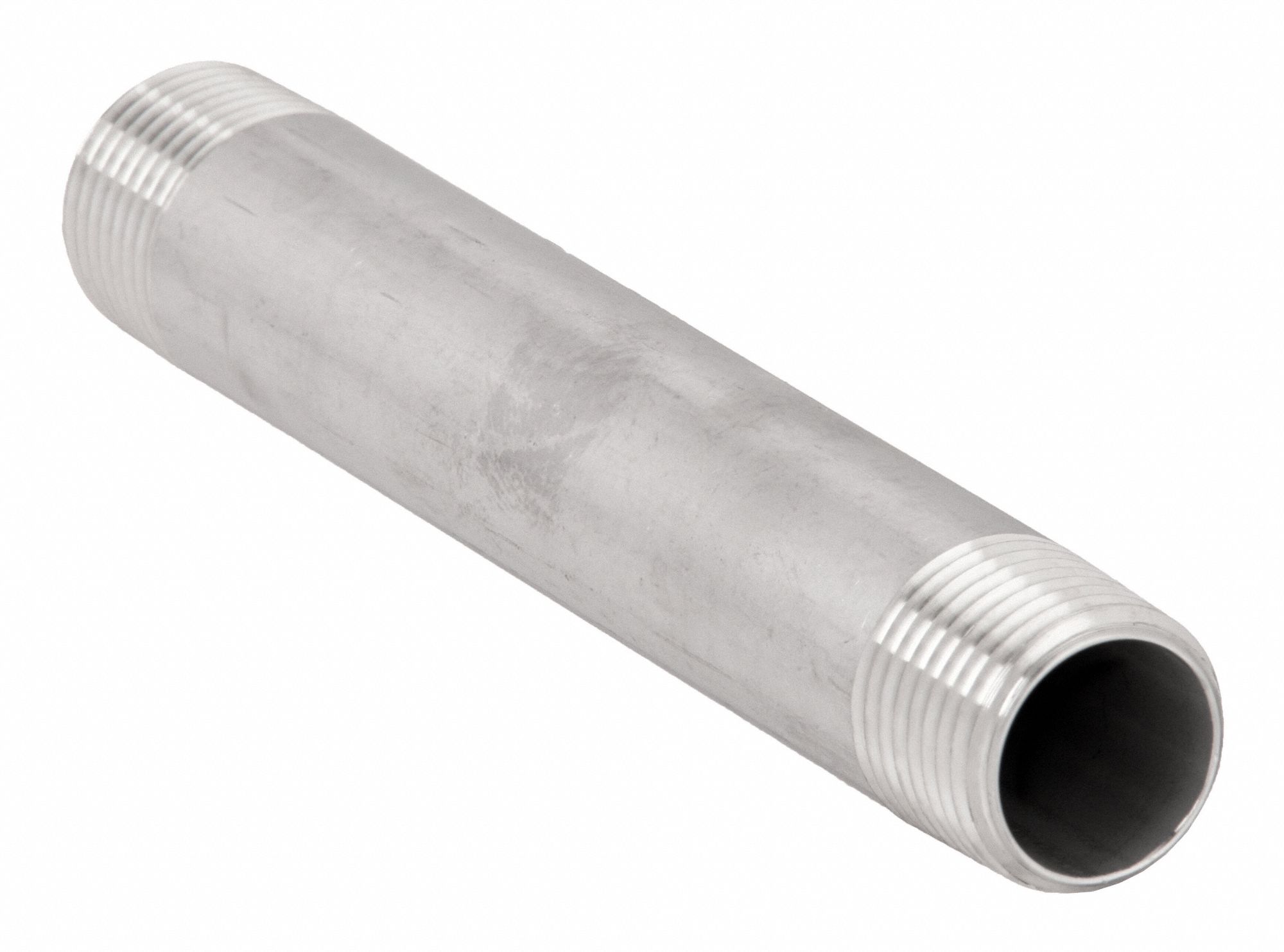 NIPPLE: 304 STAINLESS STEEL, ⅜ IN NOMINAL PIPE SIZE, 3½ IN L, BOTH ENDS THREADED