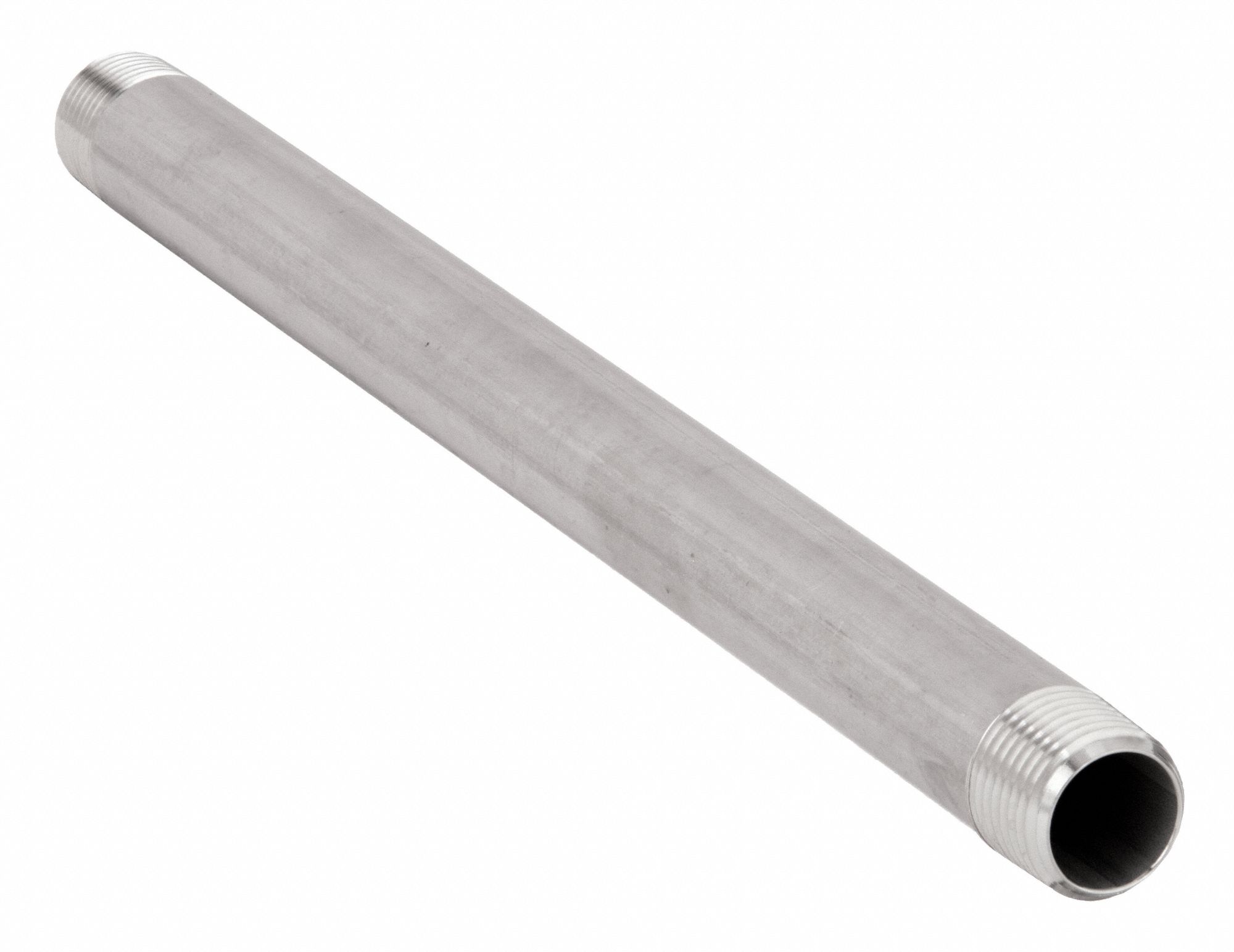 NIPPLE: 304 STAINLESS STEEL, ½ IN NOMINAL PIPE SIZE, 9 IN L, BOTH ENDS THREADED