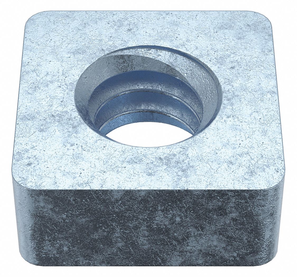 Square Nut: 1/4"-20 Thread Size, Steel, Not Graded, Zinc-Plated, 3/16 in Ht, 7/16 in Wd, 100 PK