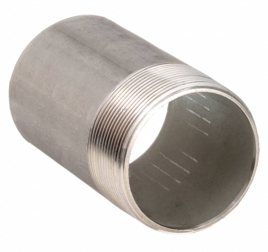 Nipple: 304 Stainless Steel, 1 1/4 in Nominal Pipe Size, 3 in Overall Lg, Threaded on One End