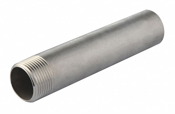 Nipple: 304 Stainless Steel, 1 1/2 in Nominal Pipe Size, 10 in Overall Lg, Threaded on One End