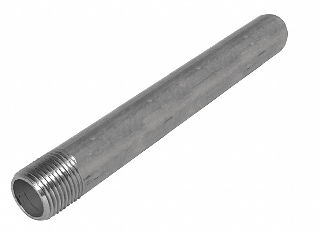 Nipple: 316 Stainless Steel, 1 1/2 in Nominal Pipe Size, 1 1/2 in Overall Lg, Threaded on One End