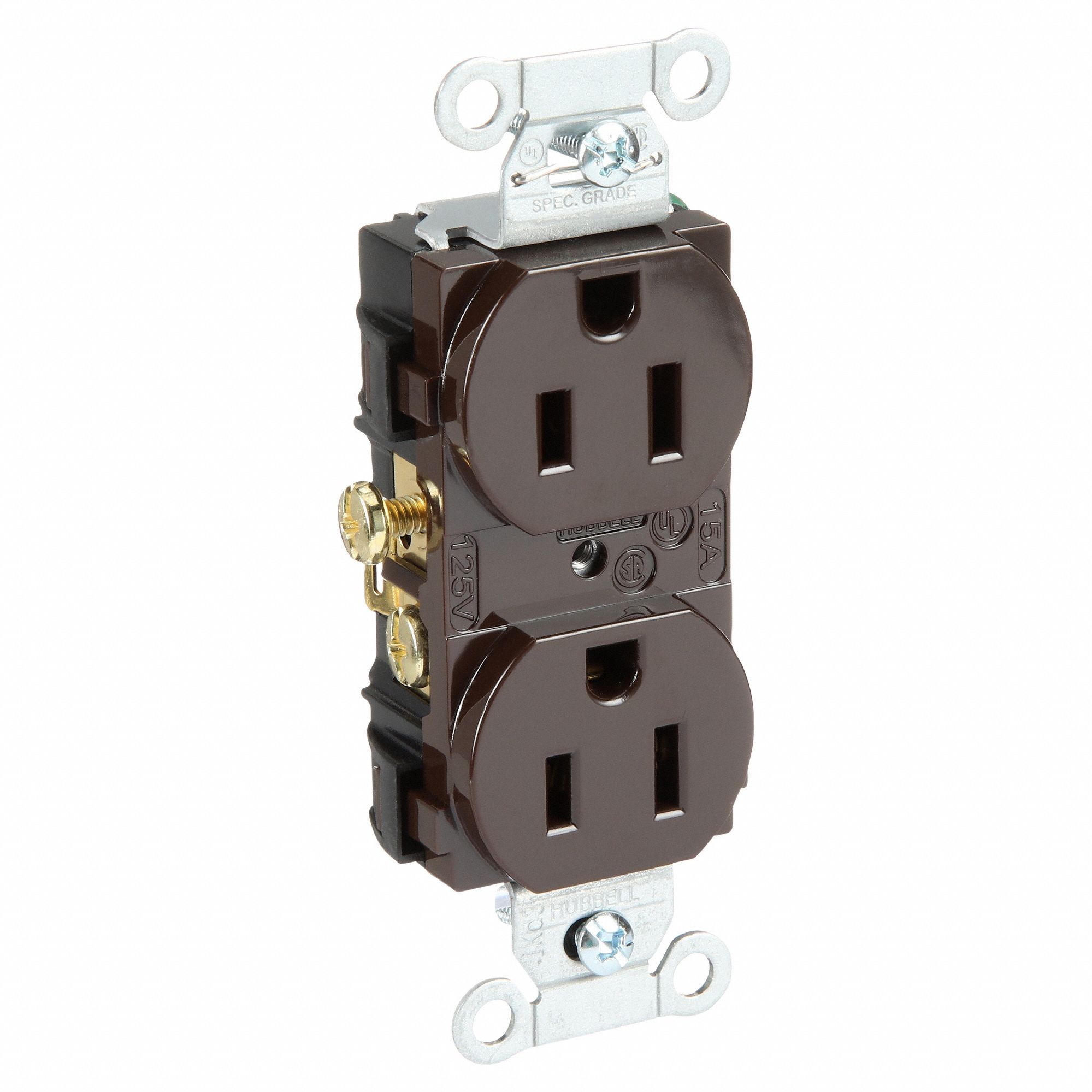 RECEPTACLE, DUPLEX, BROWN, 5-15R, 15 A, 125V AC, 2 POLE/3 WIRE, SCREW TERMINALS