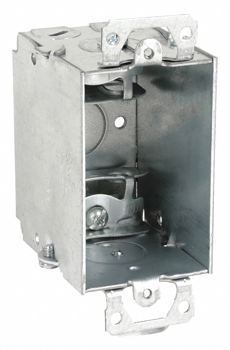 Electrical Box: Steel, Steel Material & Nominal Size, 1 Gangs, 2 1/2 in Box Dp, 4 1/4 in Box Ht